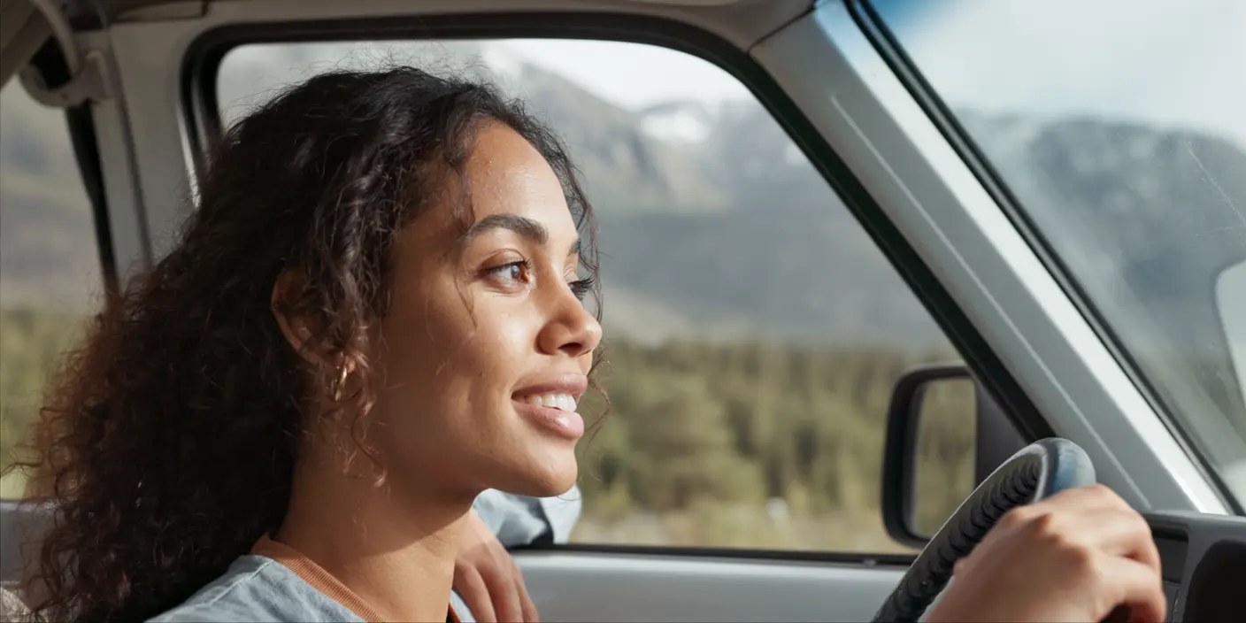 voyini style road trip photo from inside a car driving along Chena Hot Springs Road in Alaska