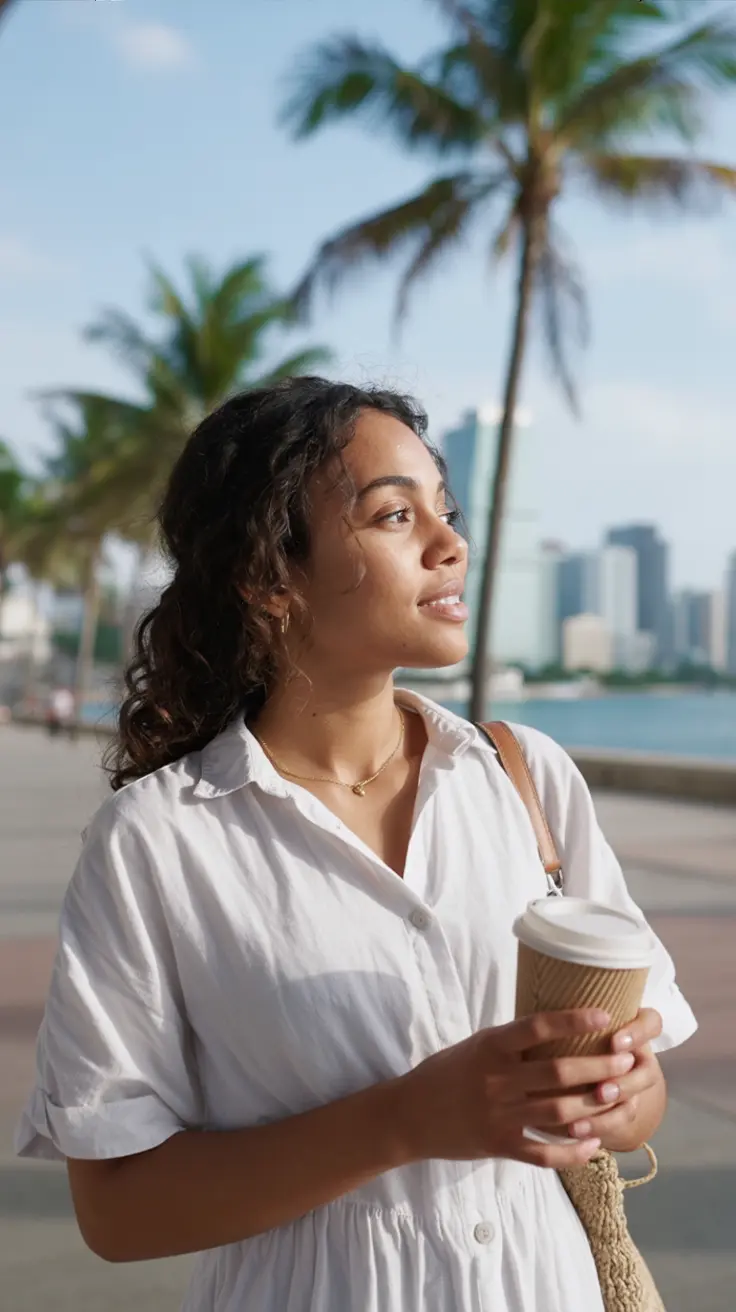 voyini traveler standing on a Miami waterfront